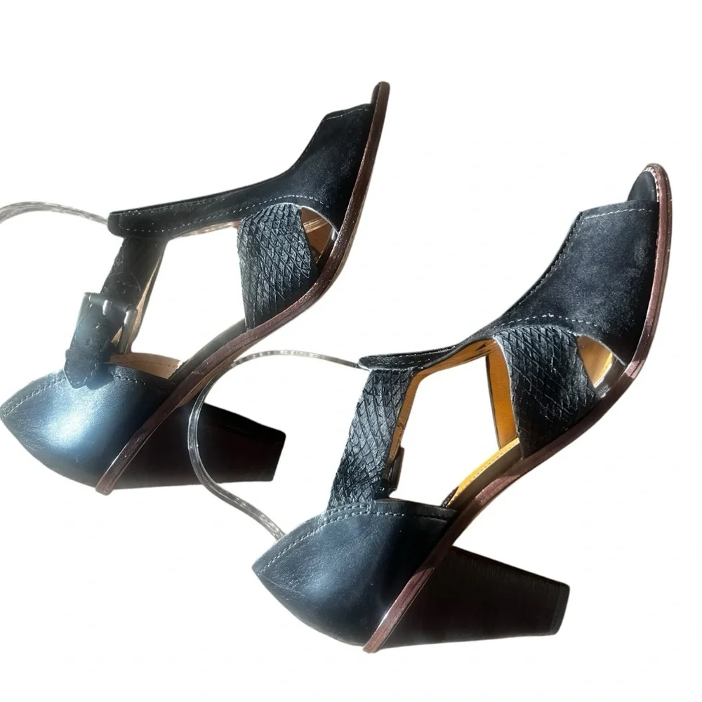 Trask black suede peep toe heels size 10